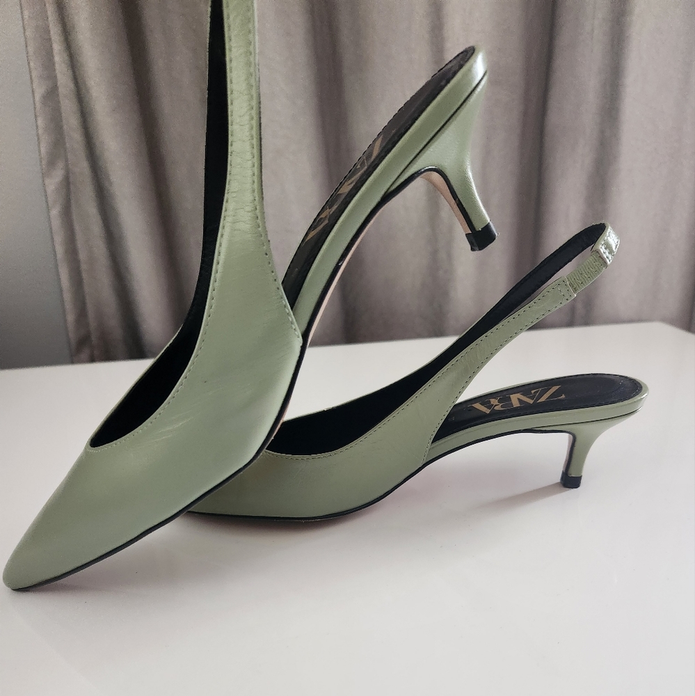 Casual Low Heel Leather Sage Shoes - Zara
